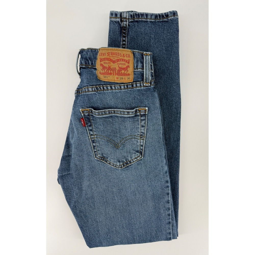 Levis 511 Jeans Mens 29x30 Blue Slim Leg Medium Wash Fade Denim Pants